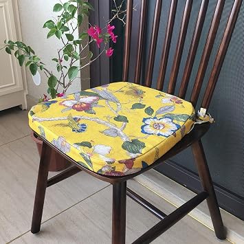 Hixingo Outdoor Chair Cushions Memory Foam Seat Cushion with Ties and Removable Cover, Vintage Flower Patio Chair Cushions Non Slip Chair Pads Outdoor Seat Cushion 17x16x14inch,Yellow