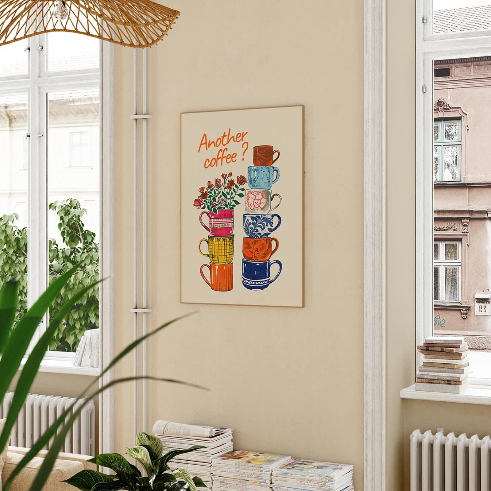 ZHAOLIN Śmieszne kubki do kawy kwiatowe artystyczne wydruki ścienne plakat kolejna kawa nowoczesny modny obraz na płótnie do jadalni dekoracja kuchni 20 x 30 cm wewnętrzna ramka