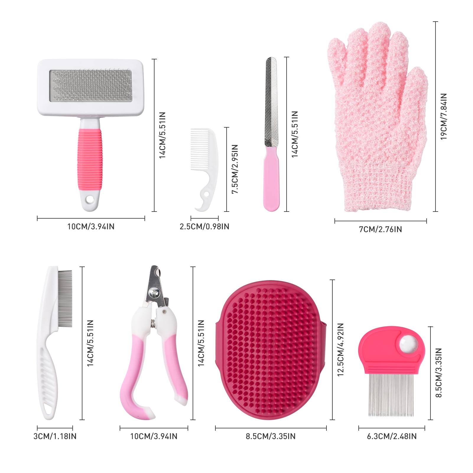 8 Pièces Kit de Toilettage pour Lapin avec Coupe-ongles,Lime,Peigne à Puces,Gant de Bain,Brosse pour la Perte de Poils,Peignes pour Animaux de Compagnie, Kit de Toilettage pour Petits Animaux