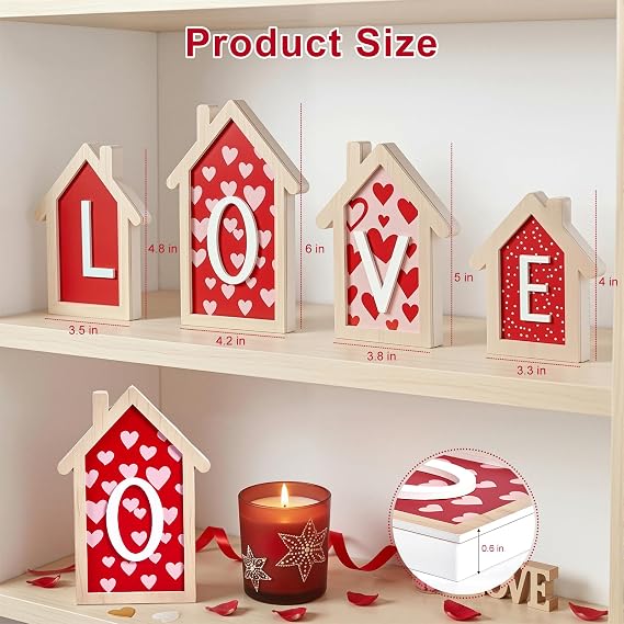 OLANRUN 2026 Graduation Decorations - 4 Pcs 3D Wooden House Shaped GRAD Tabletop Signs, Graduation Party Decor for Mantel, Shelf, Tiered Tray, Table, Desk, Graduation Gifts for Him Her (Red)