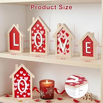 OLANRUN 2026 Graduation Decorations - 4 Pcs 3D Wooden House Shaped GRAD Tabletop Signs, Graduation Party Decor for Mantel, Shelf, Tiered Tray, Table, Desk, Graduation Gifts for Him Her (Red)