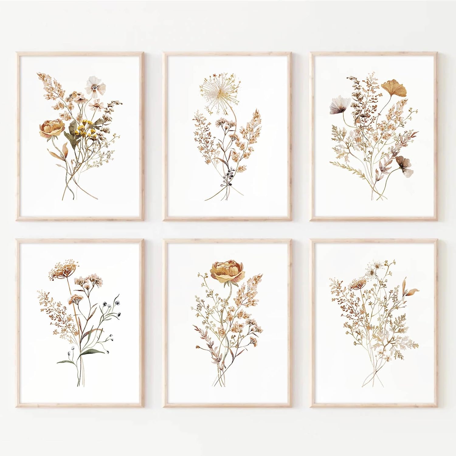 Joocrise Watercolor Flower Wall Art Set of 6 - Boho Botanical Wildflower Canvas Prints 8x10 Unframed Minimalist Farmhouse Decor
