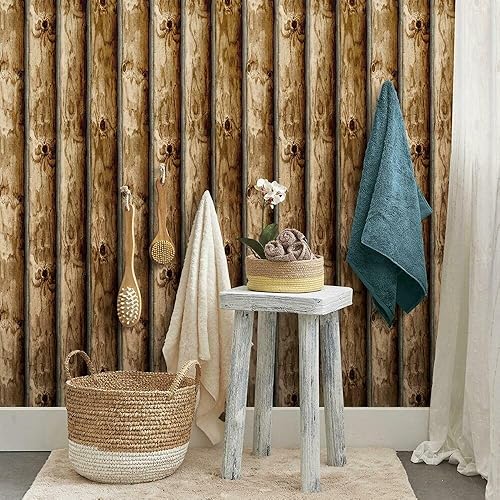 RoomMates RMK11308WP Brown Cabin Logs Peel and Stick Wallpaper