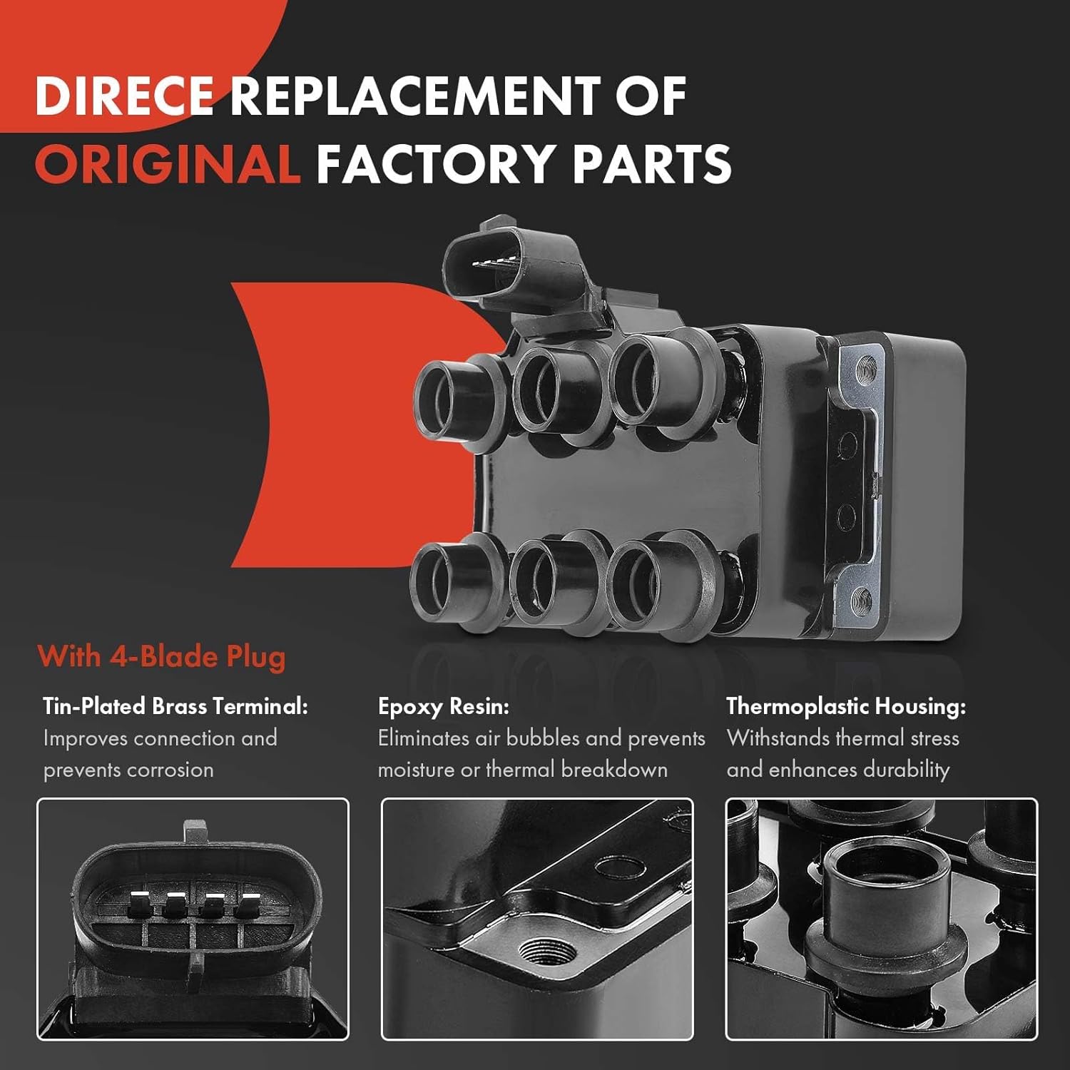 A-Premium 1 Ignition Coils with 6 Wire and 6 Iridium Spark Plugs Compatible with Ford Taurus 1996-2000, Ranger 1998 & Mazda B3000 1998-1999 & Mercury Sable 1996-2000 - 3.0L