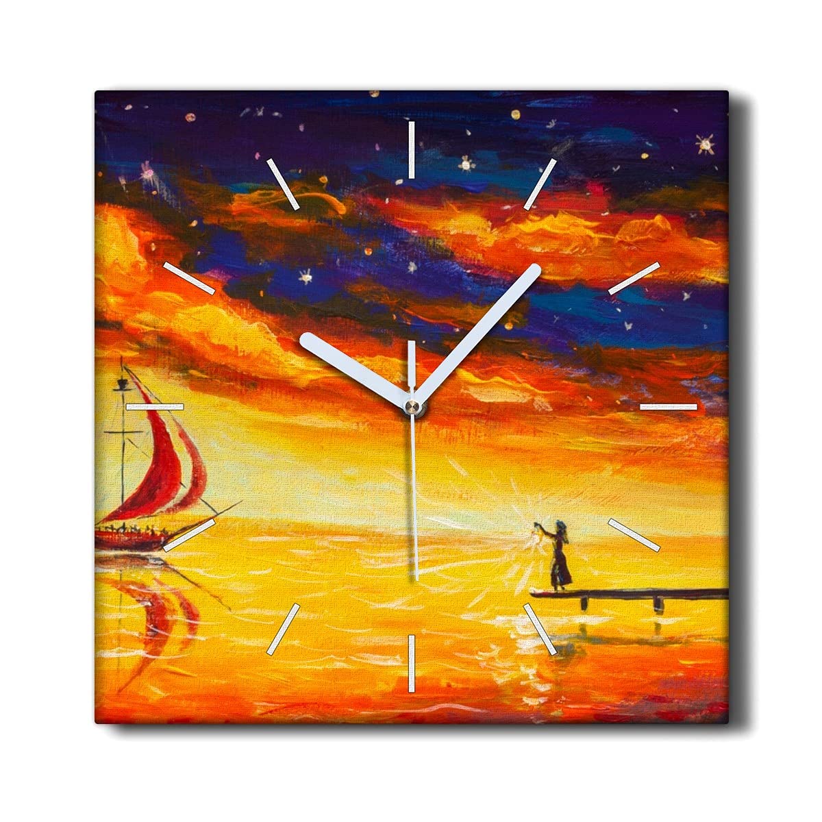 Horloge sur Toile 30x30cm Le Ciel Nocturne du Navire Décoration Murale Salon
