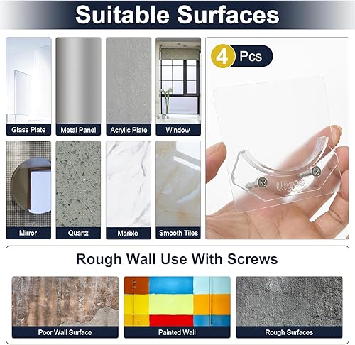 Miniatura 5 de Uigos Soporte para barra de cortina de ducha, fácil instalación, no requiere perforación, retenedor de barra de montaje en pared transparente,