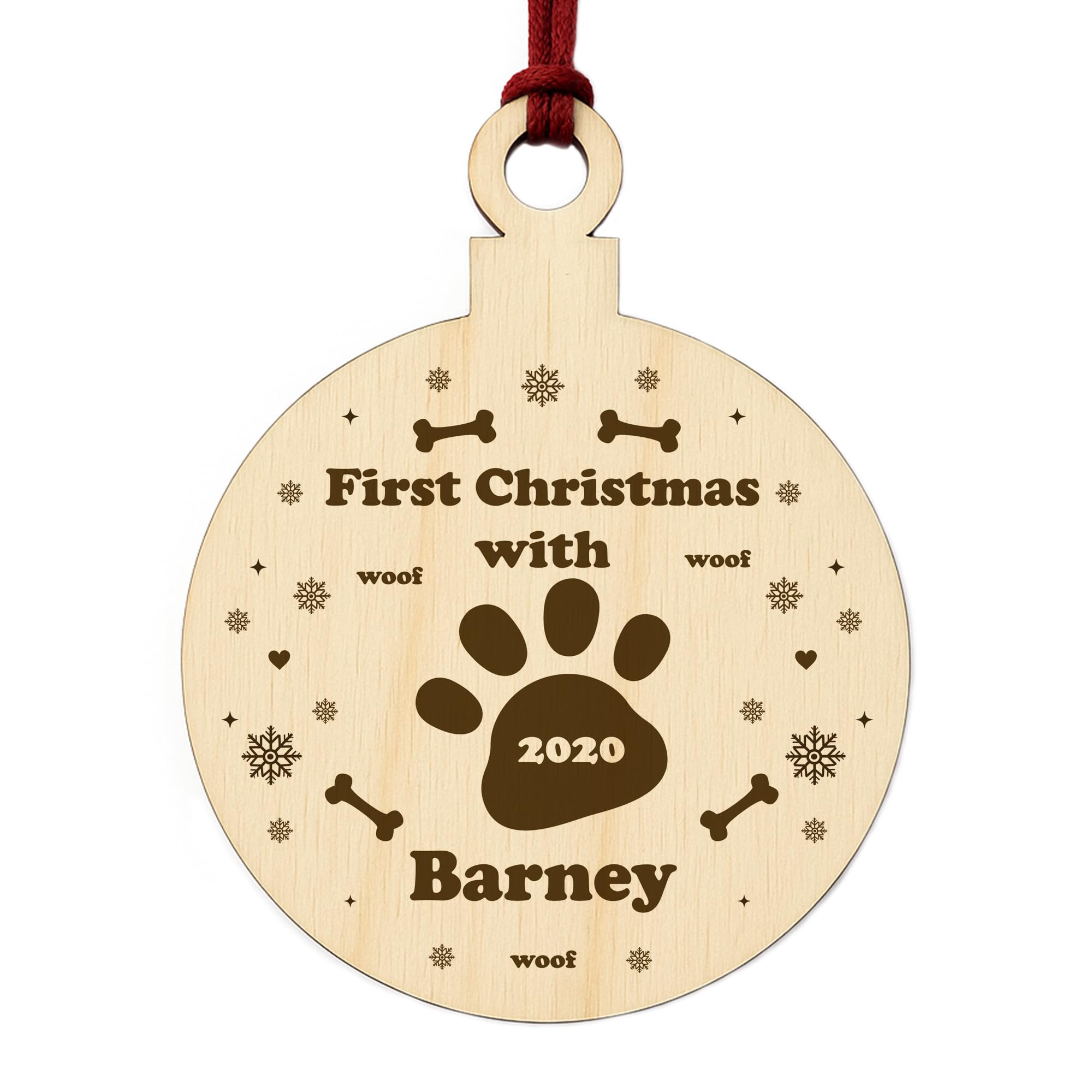 First Christmas Pet Wooden Bauble PERSONALISED Dog Cat Pet Gift Family Keepsake