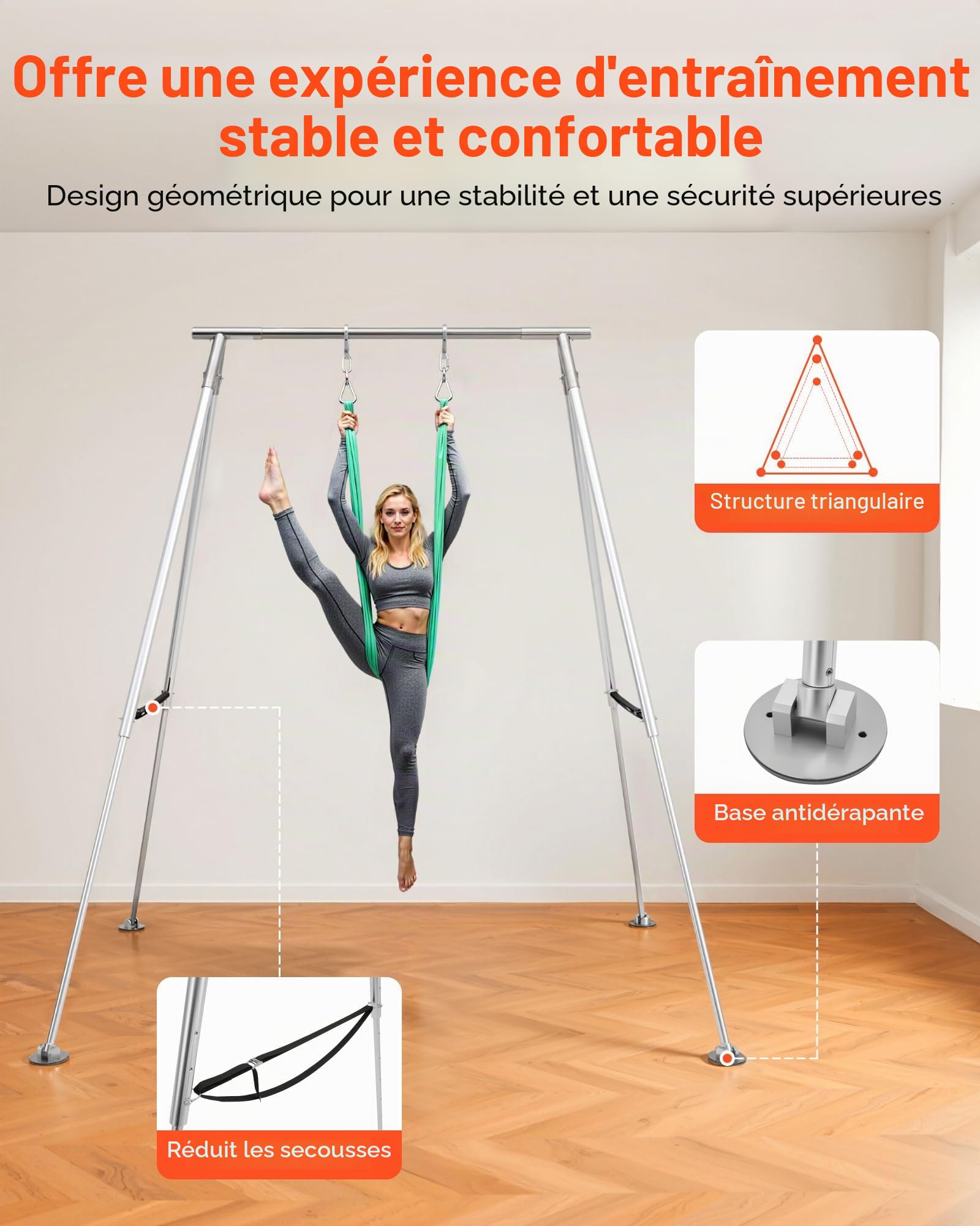 VEVOR Structure Balançoire pour Yoga Aérien, Portique pour Hamac et Yoga avec Charge Maximale 140,6 kg, Support de Traction Triangulaire, avec Pieds Réglables en Hauteur et Cadre en Aluminium, Pilates