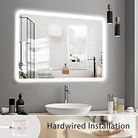 SaniteModar LED Fürdőszobai Tükör 60x80 cm, Egyenletes Világítócsíkokkal, Háromszínű Fény, Páramentesítő, Érintőkapcsoló, Alumínium Keret 5