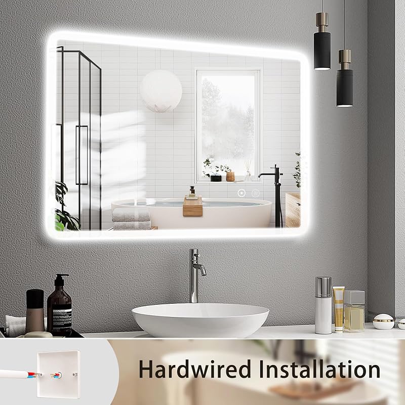 SaniteModar LED Fürdőszobai Tükör 60x80 cm, Egyenletes Világítócsíkokkal, Háromszínű Fény, Páramentesítő, Érintőkapcsoló, Alumínium Keret