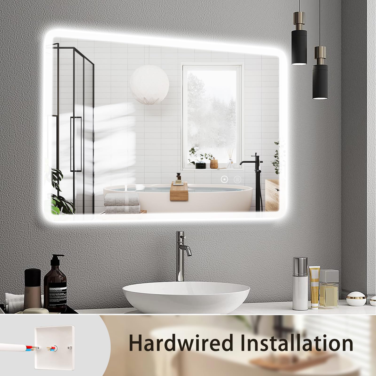 SaniteModar Specchio Bagno LED 70x90 cm | Luminosità regolabile, luce tre colori, antiappannamento, IP44, installazione verticale/orizzontale.