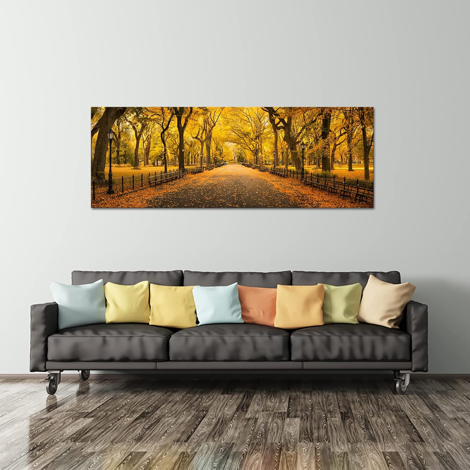Nachic Wall New York Central Park Picture Wall Art Modern NYC Autumn Landscape Painting on Canvas USA Photo Poster Framed for Home Living Room Bedroom Decor Gallery Wrap Ready to Hang 20"x55"