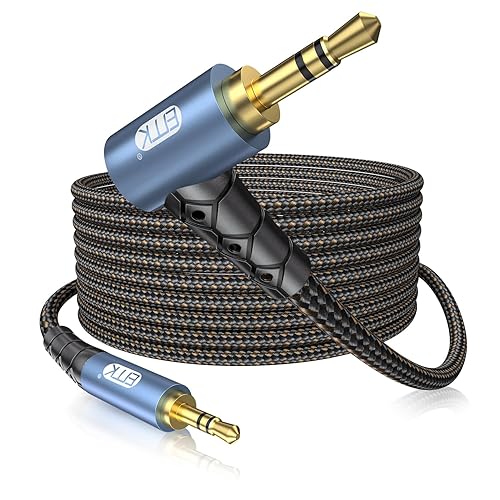 EMK Cable auxiliar de 90 grados de 0.138 in, cable auxiliar estéreo macho a macho para automóvil, chapado en oro de 24 quilates, calidad de sonido