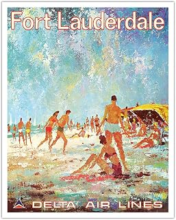 Fort Lauderdale Florida - Delta Air Lines - Vintage Airline Travel Poster by Jack Laycox c.1975 - Fine Art Matte Paper Print (Unframed) 16x20in