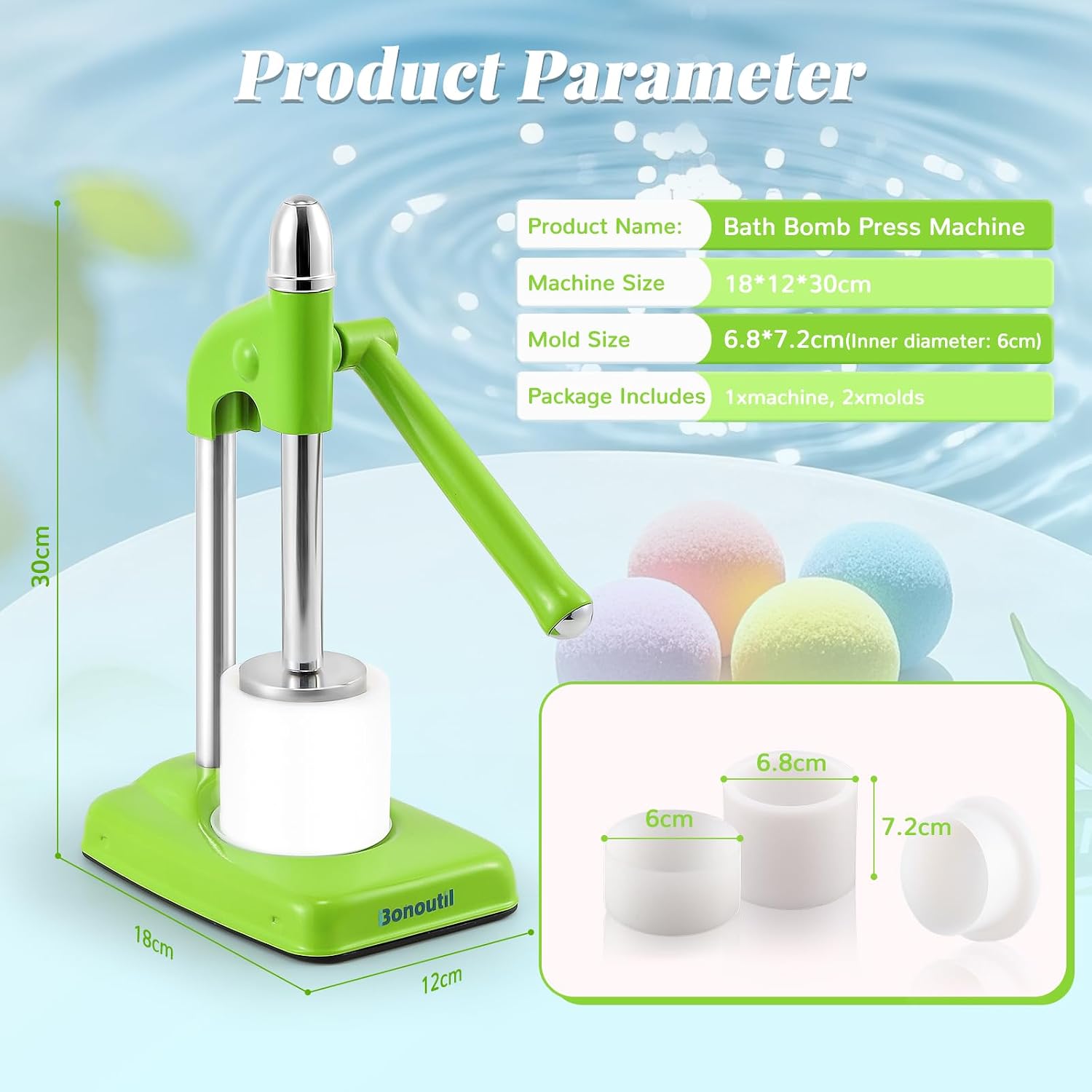 Bath Bomb Press Machine-2 Molds Easy Press Bath Bomb Machine DIY Soap Making for Adults Beginners (Green)