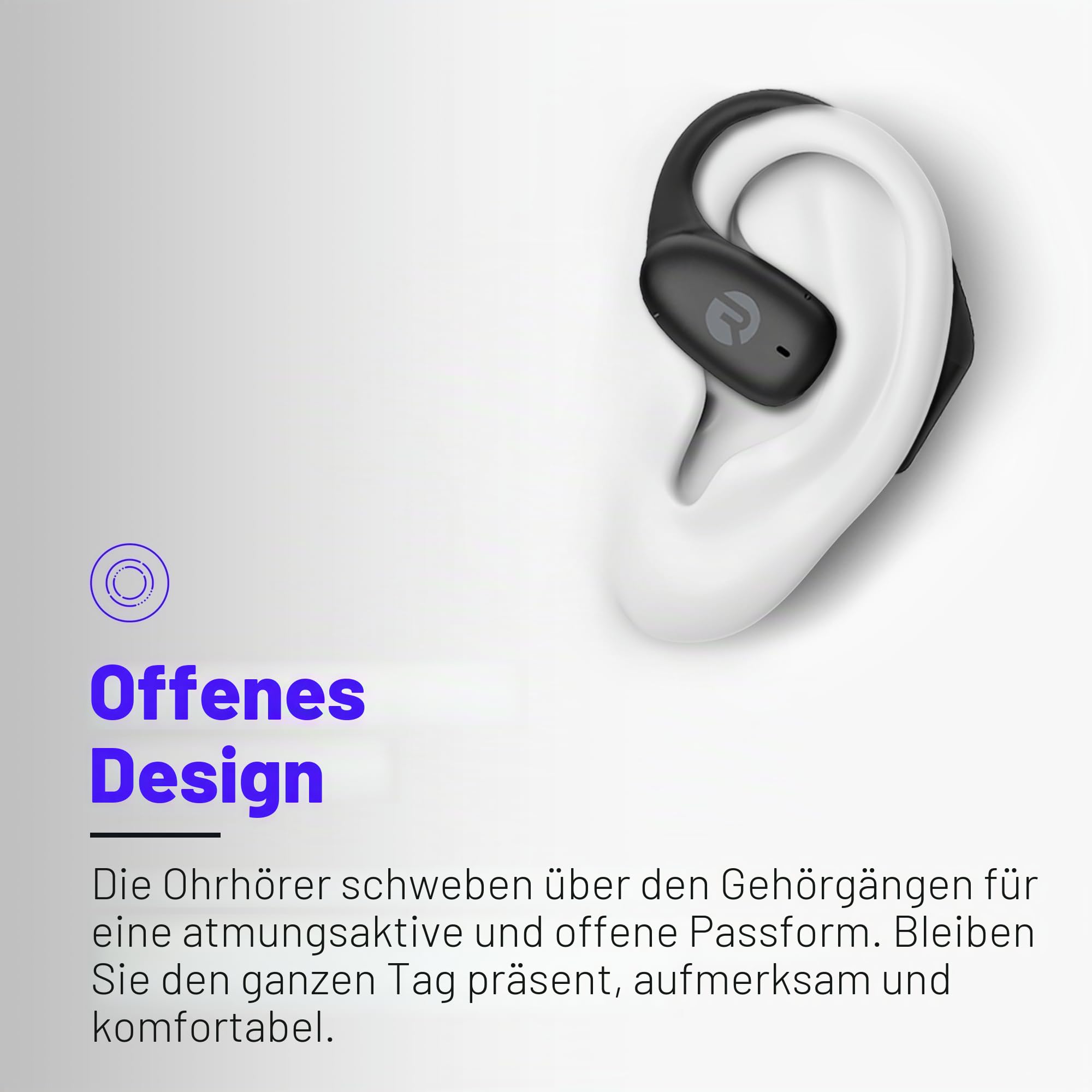 Raycon Essential Open Ear Earbuds - Open Ear Kopfhörer, Earbuds Wireless Bluetooth, Schweiß- & Wasserabweisende Ohrhörer, Laufkopfhörer mit ultraleichtem Design, 36 Stunden Akkulaufzeit (Schwarz)