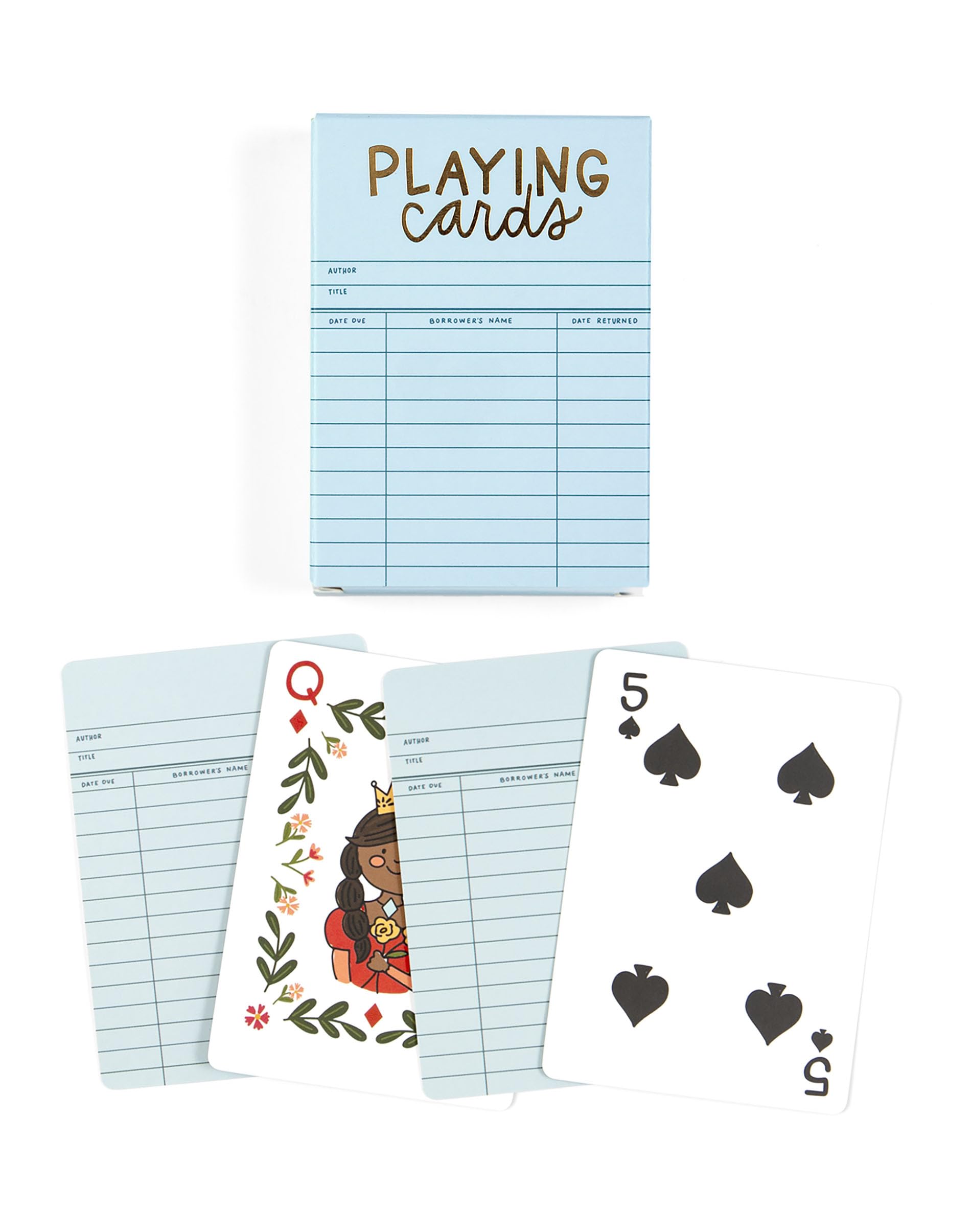 Pippi Post Sky Blue Library Card Themed Deck of Playing Cards, Cool Poker Deck of Cards for Game Night Fun, Gifts for Those Who Have Everything (No Jokers)