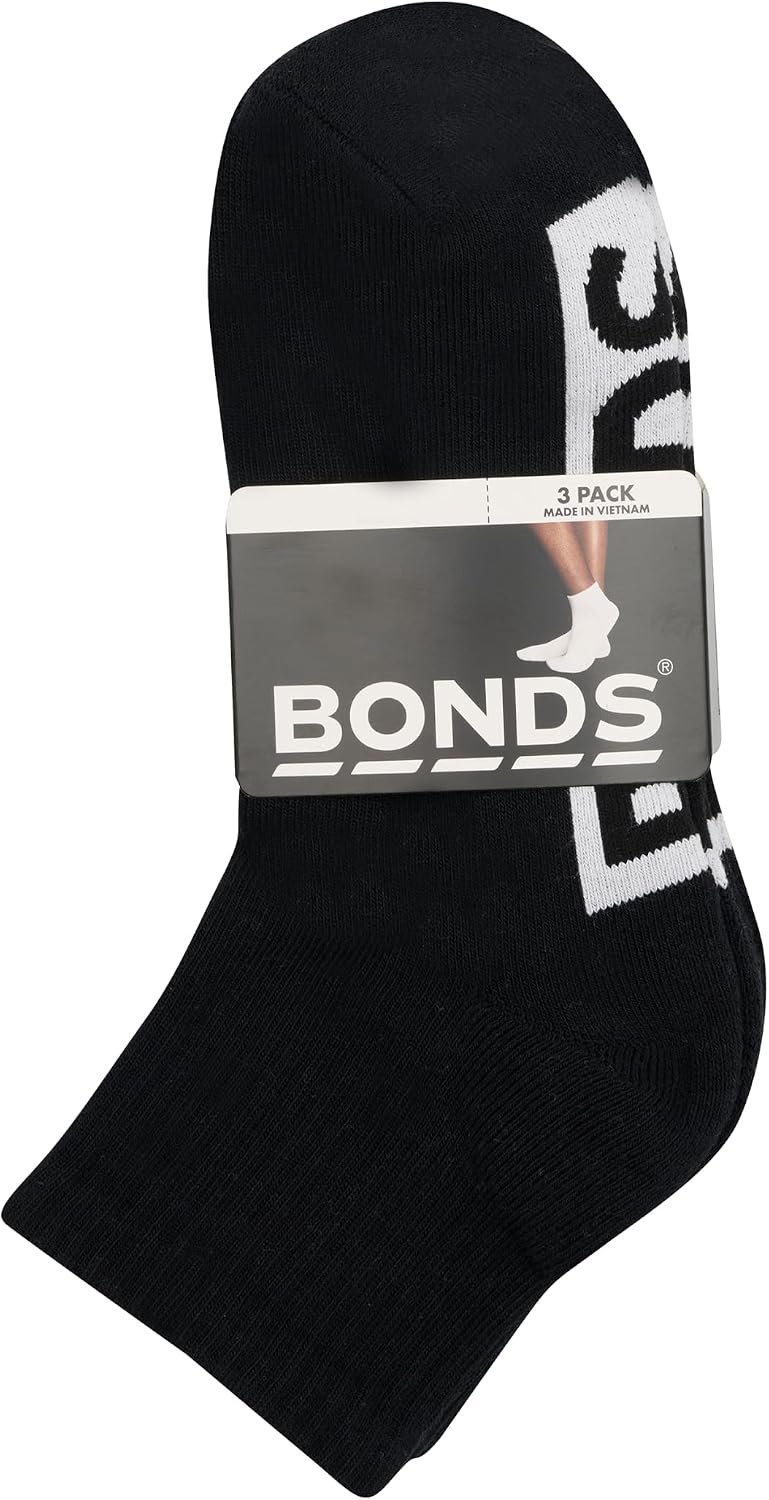 Bonds Men's Quarter Crew Socks With Cushioned Sole in Stretchy Cotton Blend, Unisex 3-pack