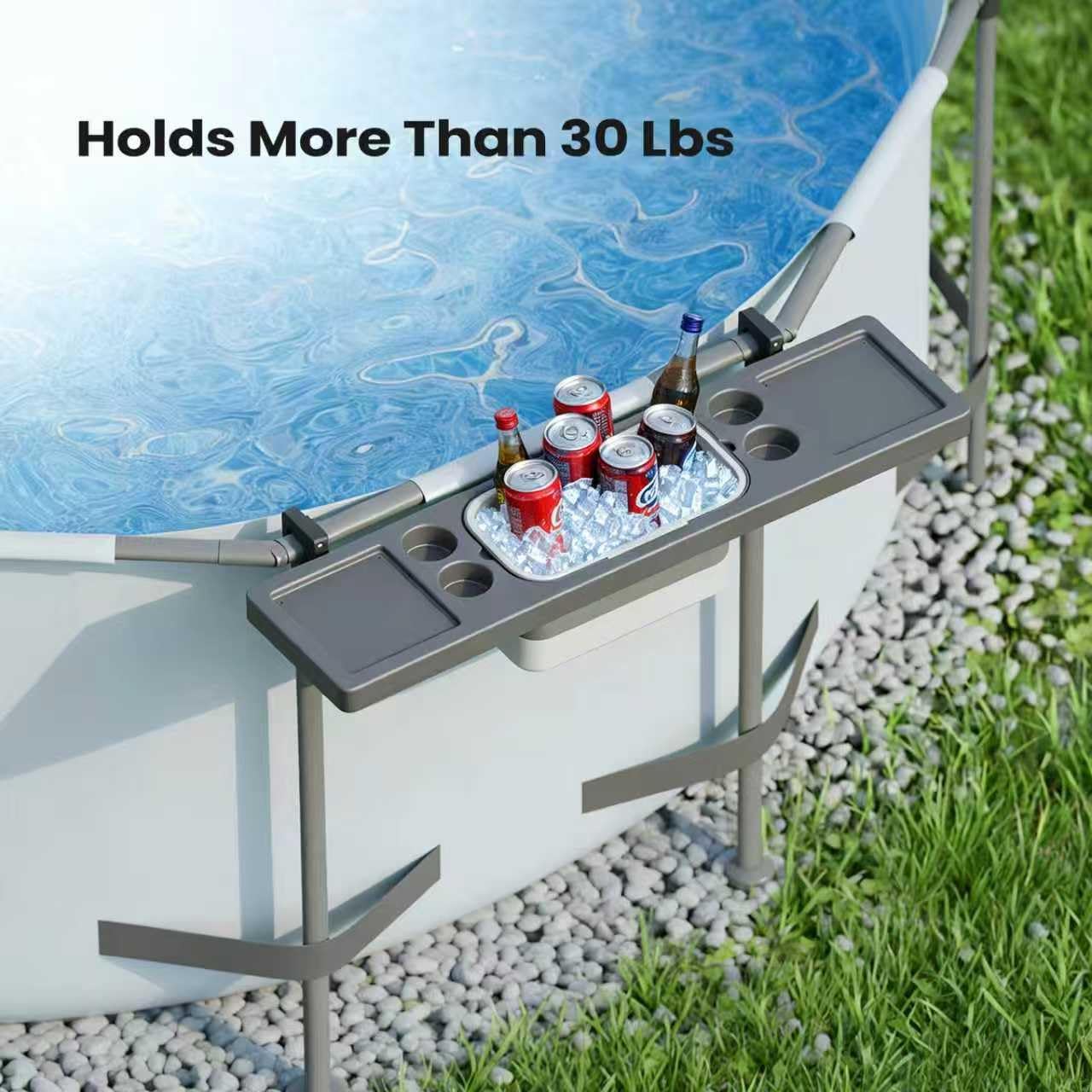 Above Ground Pool Side Table - Pool Bar with 4 Cup Holders & Ice Bin, 47"×11" Foldable Swim Up Bar, Poolside Bar for Above Ground Round/Oval/Rectangular Frame Pools