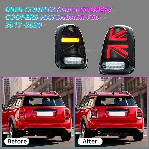Vista 7 de Luces traseras compatibles con MINI Countryman Cooper/Coopers Hatchback F60 2017-2020, conjunto de luces traseras JCW Union Jack con señales de giro