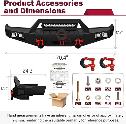 Miniatura 5 de YZONA Parachoques delantero compatible con Land Rover Discovery 2 1999-2004 parachoques todoterreno equipado con placa de cabrestante, orificios de