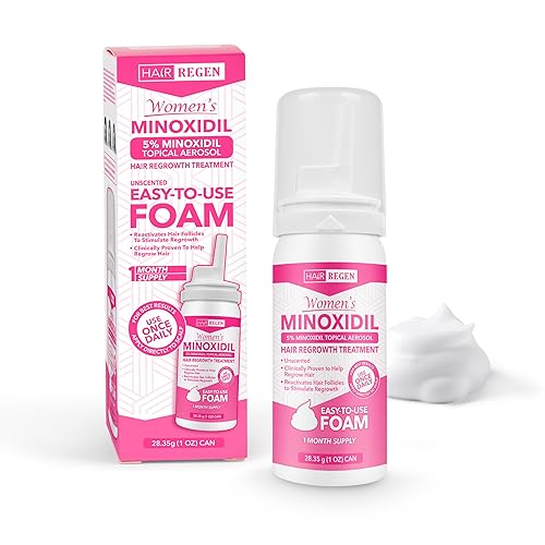 Hair-Regen - Espuma de minoxidil al 5% para mujer, suministro de 1 mes para el crecimiento del cabello, tratamiento tópico clínicamente probado para