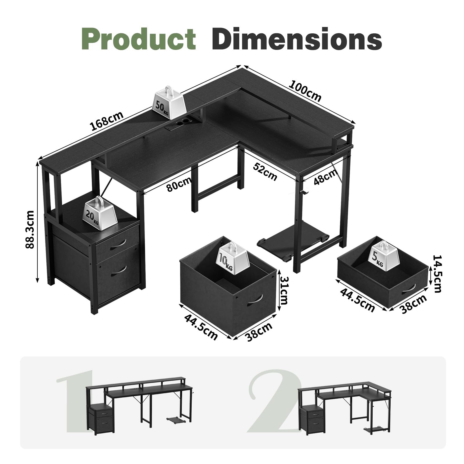 YOUDENOVA Bureau Gaming LED Bureau d'angle avec Tiroirs Bureau d'Ordinateur 168x100cm Table Gamer avec Prise Intégrée & Port USB Table Gaming avec Support d'écran Noir