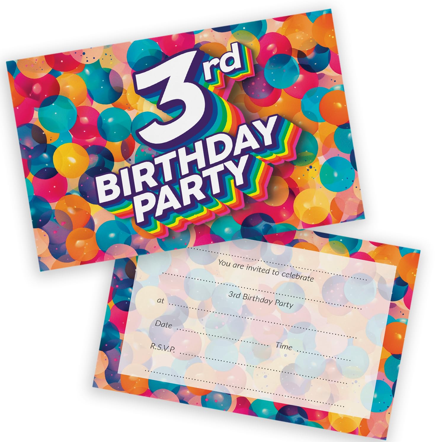 3rd Birthday Party Invitations Kids - Rainbow Balloons 20 Pack - Childrens Birthday Invitations for Boys/Girls A6 Bday Party Invites Invitation Cards with Folding Envelopes