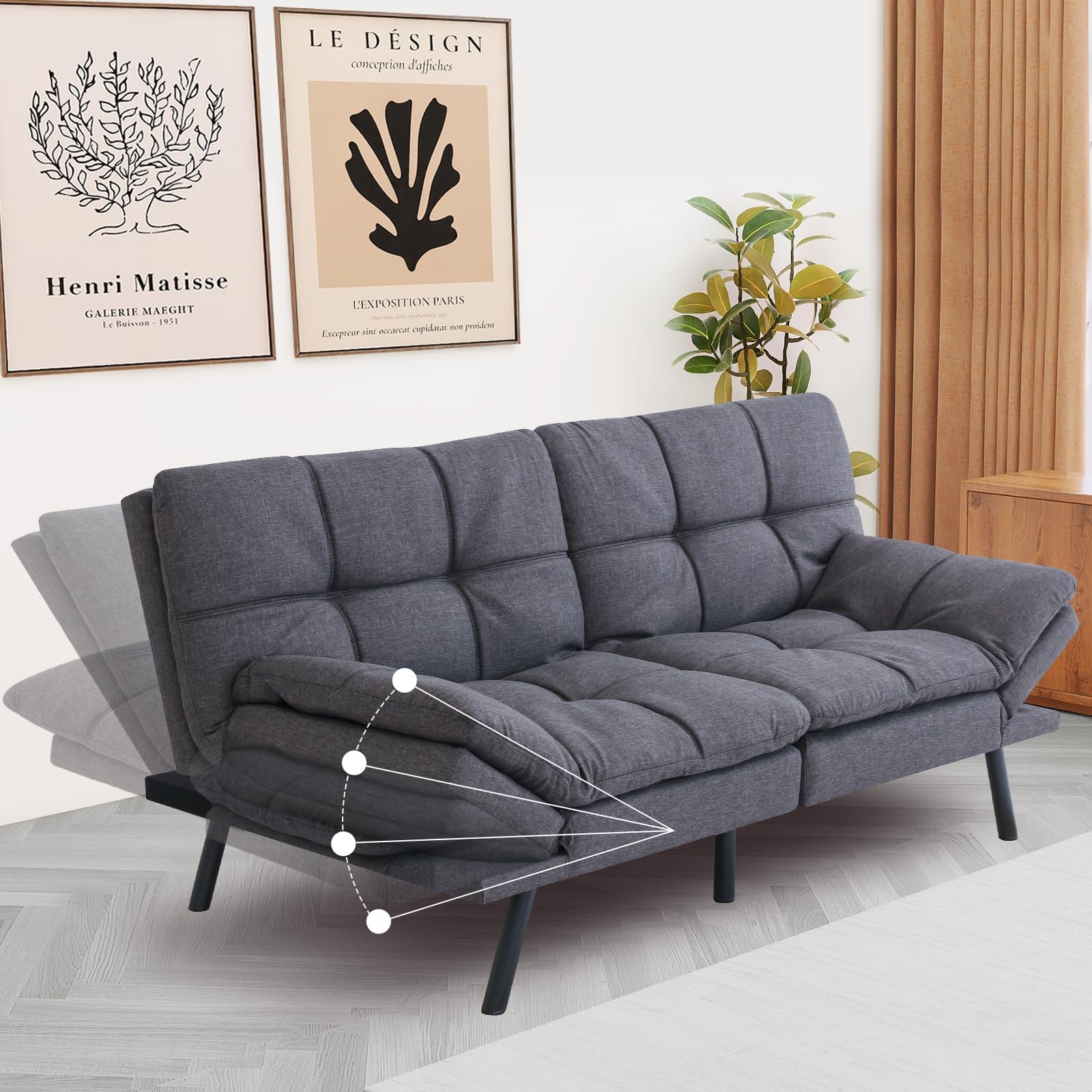 Hcore Futon Sofa Bed, Convertible Futon Couch, Memory Foam