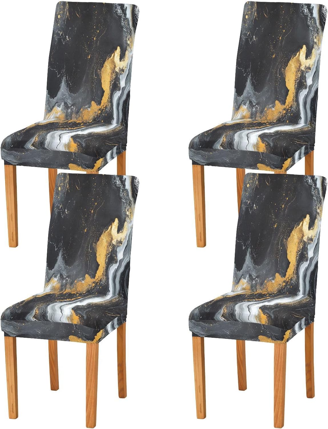 ALAZA Chair Covers for Dining Room, Black Marble with Hints of White and Gold Pattern Stretch Chair Cover Sets Chair Protector Removable Washable for Ktichen Restaurant Hotel
