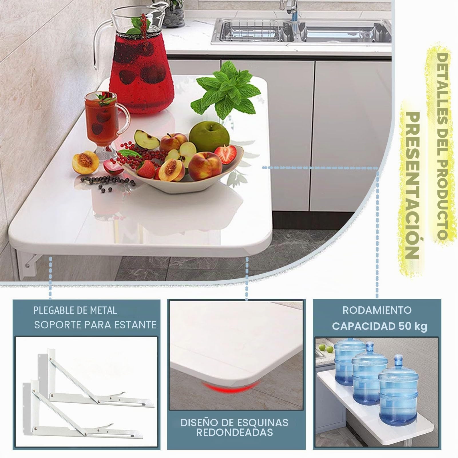 Escritorio plegable para ordenador 60 cm 70 cm 80 cm 90 cm 100 cm 120 cm | Mesa de pared Banco de trabajo plegable Mesa de hojas abatibles montada en la pared | Mesa de barra de desayuno plegable ( Si
