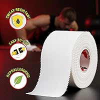 Vista 4 de Cinta deportiva blanca extremadamente resistente: 3 rollos + 1 cinta de dedo. Algodón fuerte, no deja residuos pegajosos y es fácil de quitar. Cinta