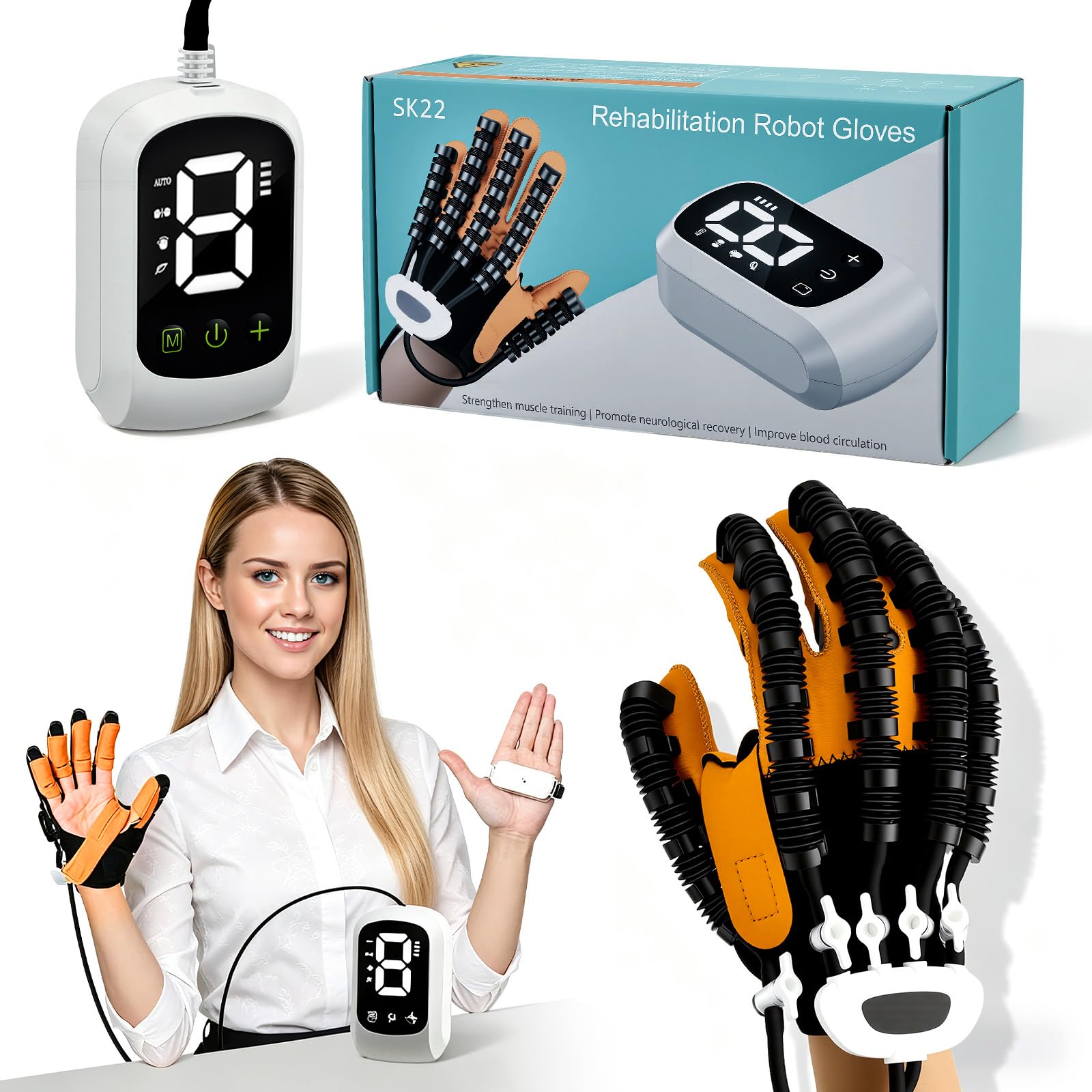 Rehabilitation Roboter Handschuhe,4 Modi & 9 Stärkestufen,Rechte Hand,XL | Usb-Aufladbar,Handrehabilitations-Roboterhandschuhe für Patienten mit Handfunktionsstörungen