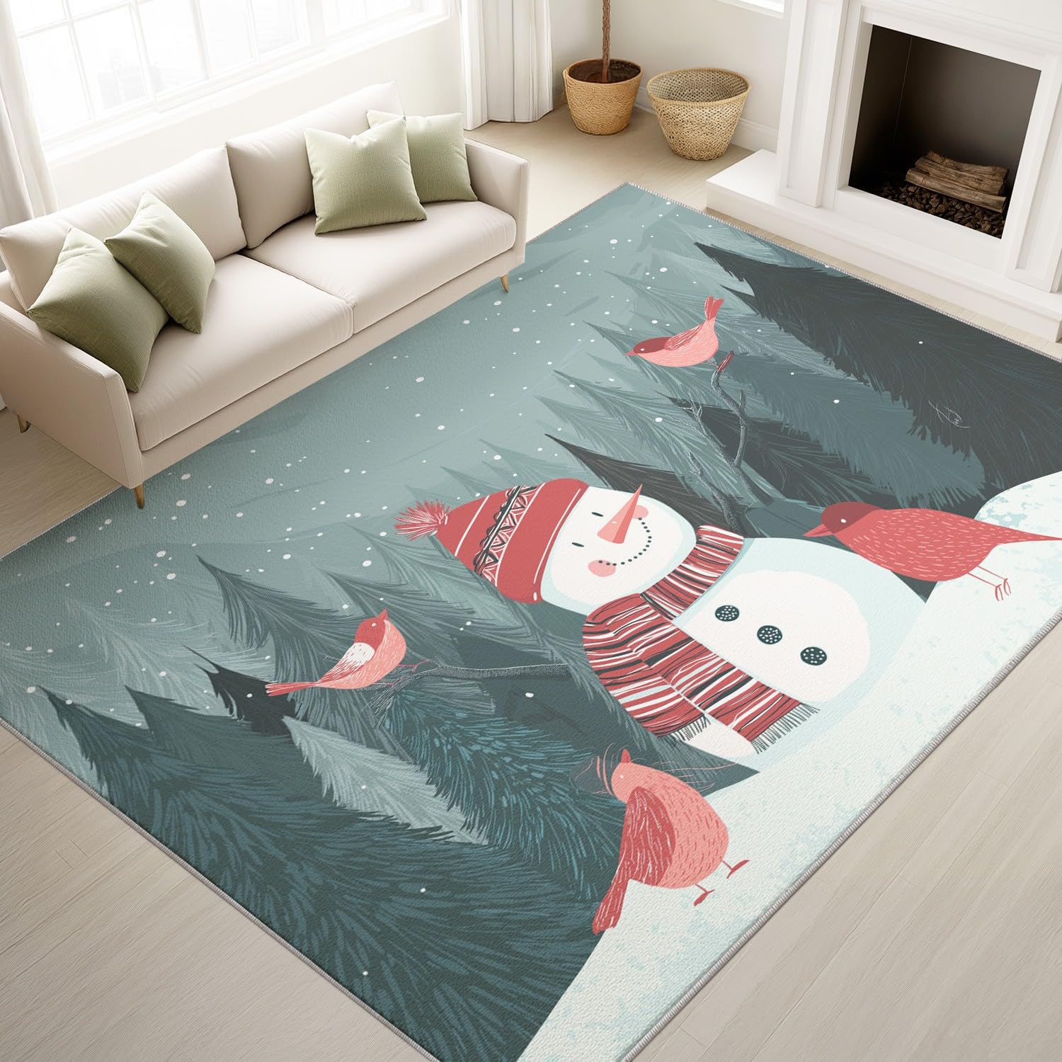 Tapis de salon dessin animé bonhomme de neige gris 120x180 cm