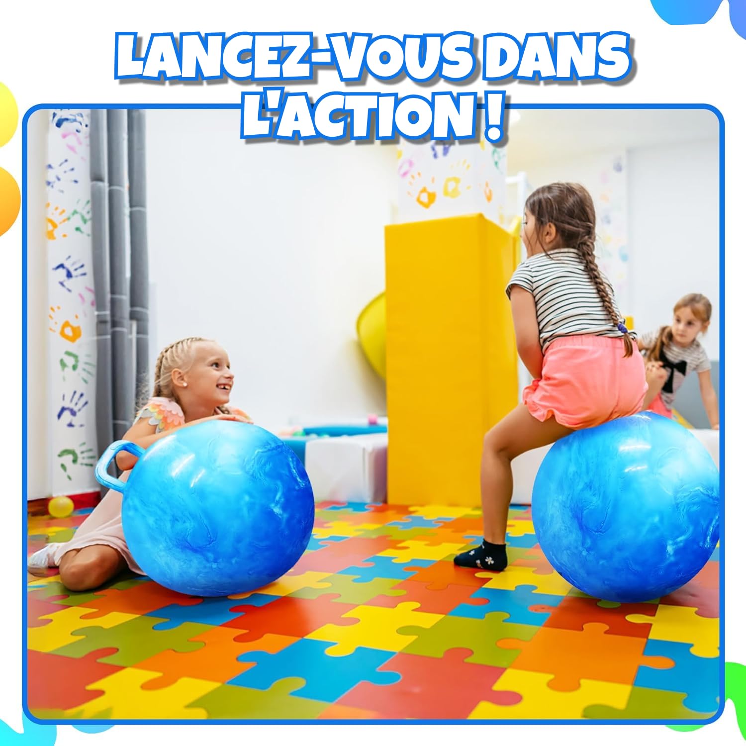Bedwina Balle Rebondissante pour Enfants – Balle 50,1 cm avec Poignée & Pompe, Jouet Gonflable Durable pour Intérieur/Extérieur, Exercice & Jeu Actif