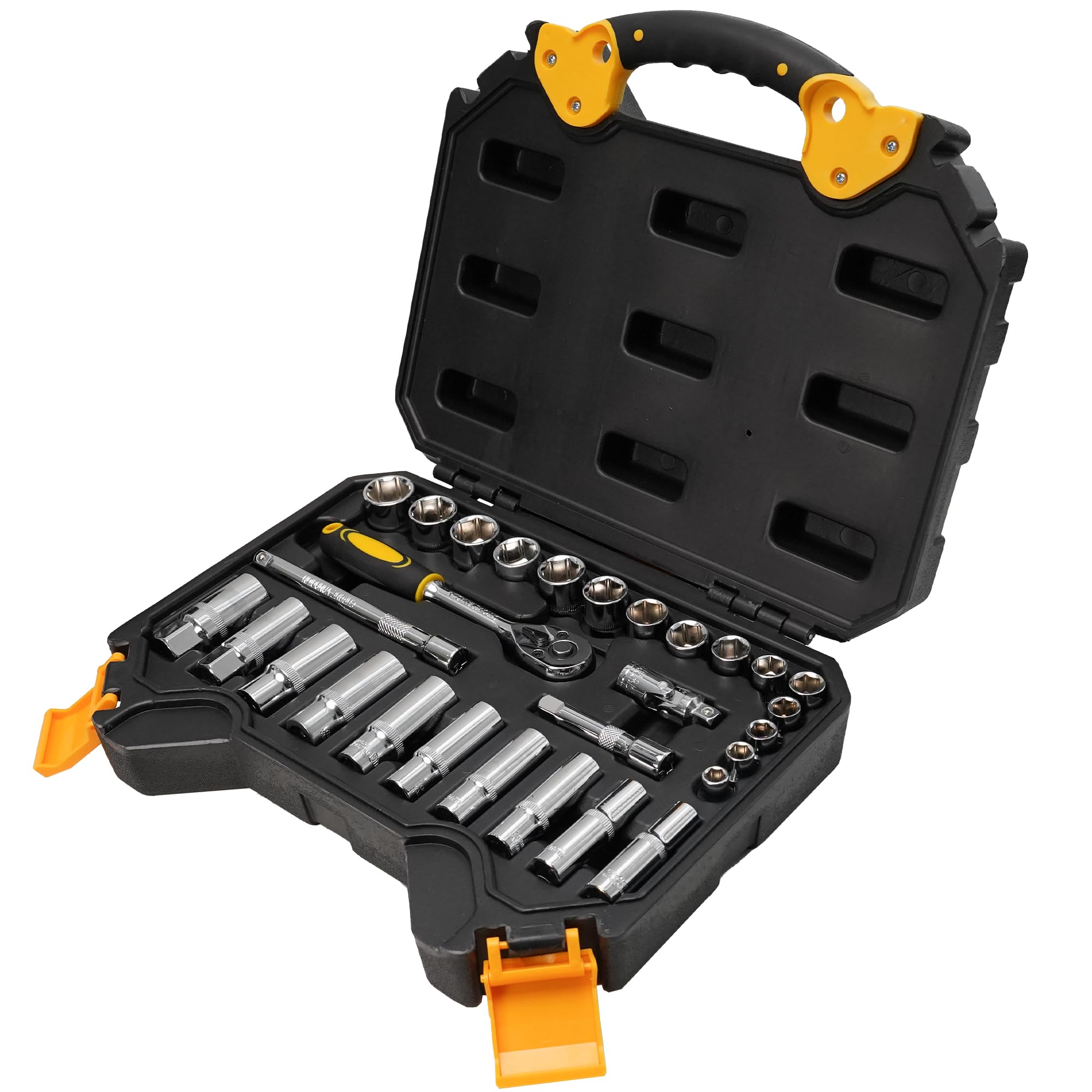 ANXTECH 3/8" Drive Impact Small Socket Set, 30PCS Metric Deep/Shallow Socket Set, with Storage Box, Mechanics Tool Kit for Garage, Car, Motorcycle &