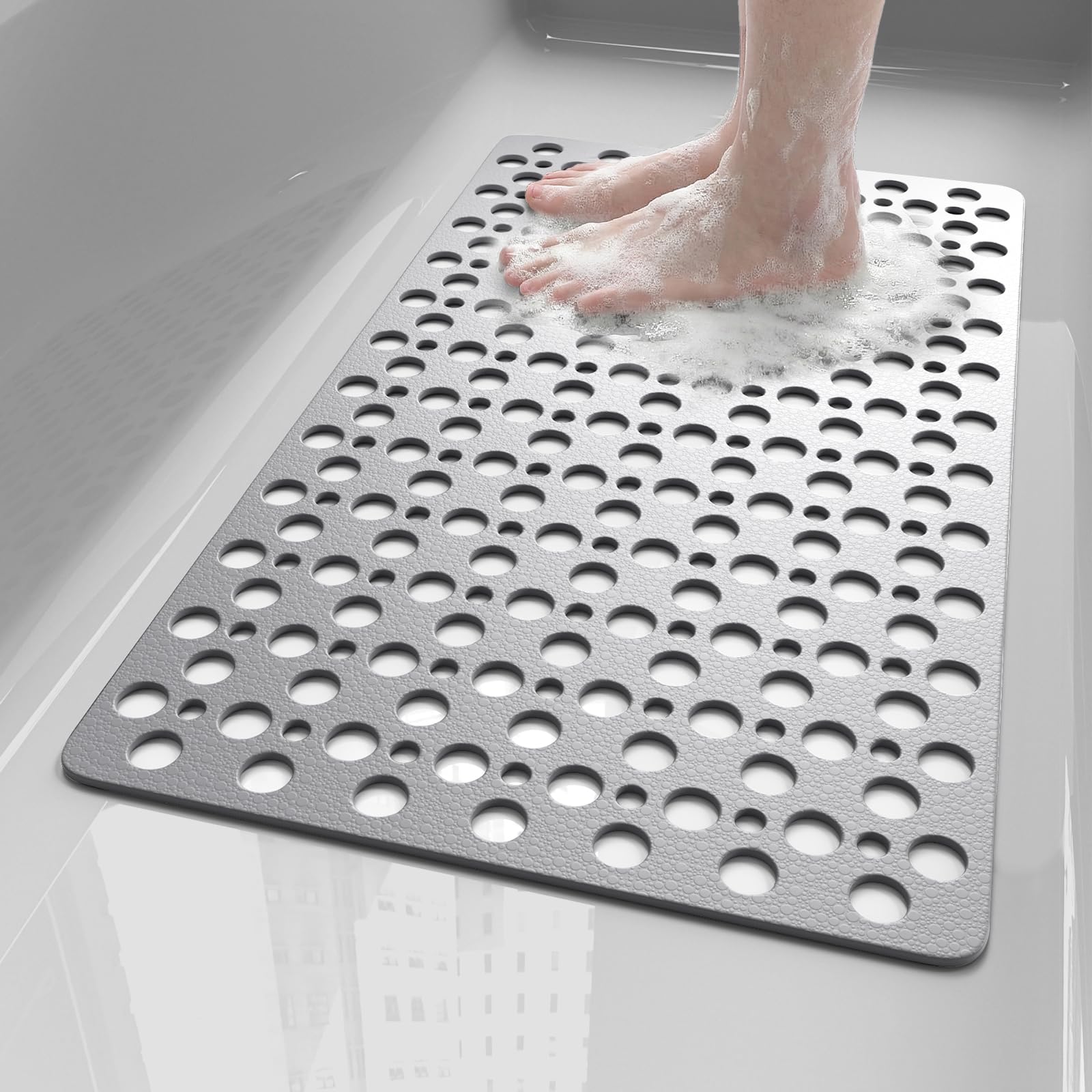 XIYUNTE Bath Mat for Tub Non Slip Shower Mat -28" x 15" Soft TPE Bathtub Mat Non Slip Shower Mats for Inside Shower, Anti Slip Shower Floor Mat with Suction Cups, Quick-Drying Bath Tub Mat, Grey โ image 1