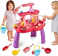 ZACEAC 3-Tier Kids Water Table with Fishing Game - Sensory Sand & Water Outdoor Toys for Toddlers 3-8, Summer Beach Activity Set