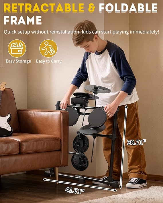 Ktaxon Electric Drum Set, Electronic Drum Set with Type-C Charging, USB MIDI, Quiet Drum Pads, Premium Cymbals, Pedals, Adjustable Throne, Headphones and Sticks for Beginner (Compact-Black)