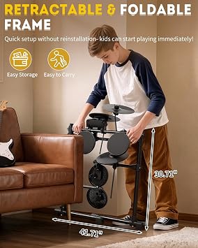 Ktaxon Electric Drum Set, Electronic Drum Set with Type-C Charging, USB MIDI, Quiet Drum Pads, Premium Cymbals, Pedals, Adjustable Throne, Headphones and Sticks for Beginner (Compact-Black)