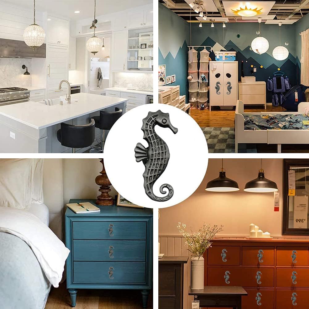 Seahorse Cabinet Knobs, 4Pcs Zinc Alloy Cabinet Pull Cabinet Door Knobs Dresser Drawer Handles Knobs Dresser Drawers Pull