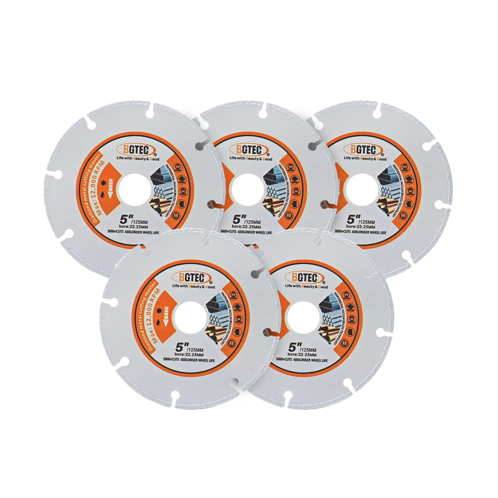 BGTEC Diamentowa tarcza do cięcia metalu, 5 szt. 125 mm lutowane próżniowo ostrze diamentowe do cięcia metalu węglikowego, stopów, żelaza, stali nierdzewnej