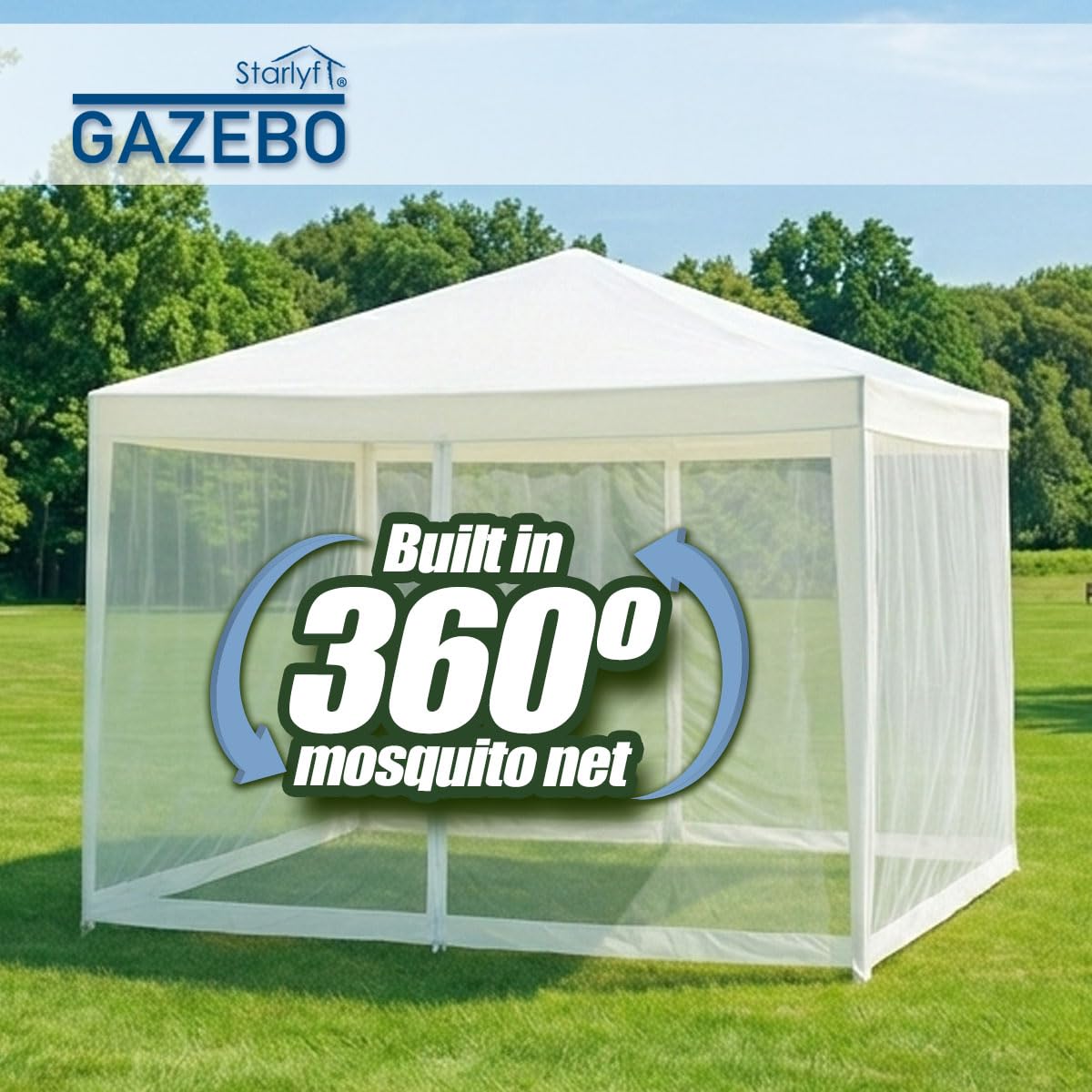 STARLYF Gazebo pieghevole -3 x 3 x 2,45 m - Tenda da giardino pop-up con protezione UV, gazebo impermeabile, visione a 360°, pareti anti-zanzare, ideale eventi e terrazza