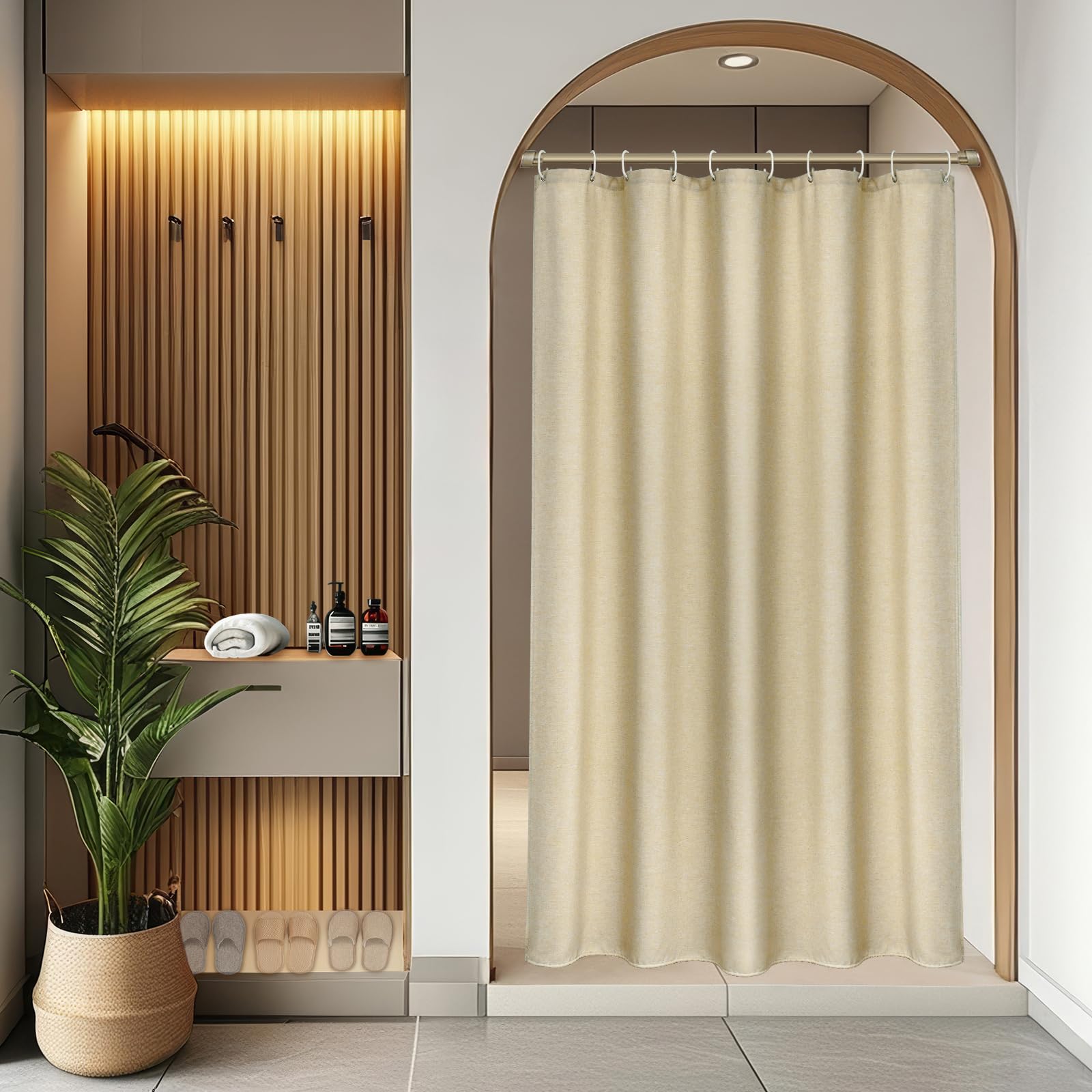 Rideau de douche pour salle de bain beige effet lin texturé EurCross
