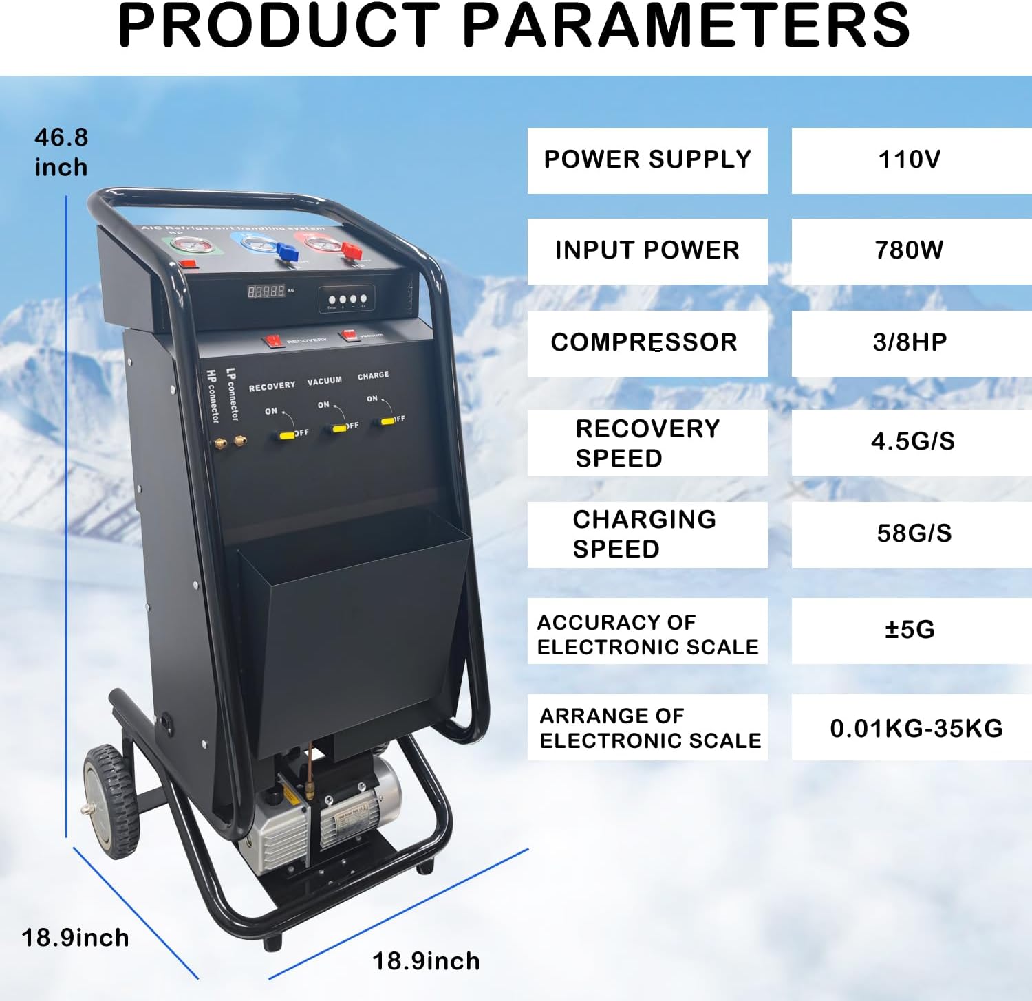 Automatic Refrigerant Recovery Machine Refrigerant Filling Machine Recovery Recycling Recharging 110V