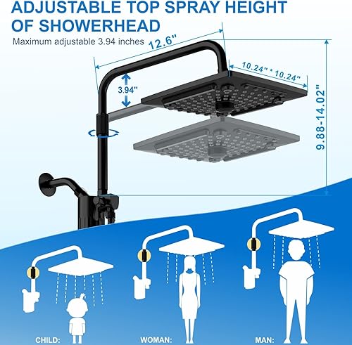 Miniatura 4 de ELLO&ALLO Cabezal de ducha de lluvia con rociador de mano, combo de cabezal de ducha de lluvia con manguera de 60 pulgadas, juego de cabezal de