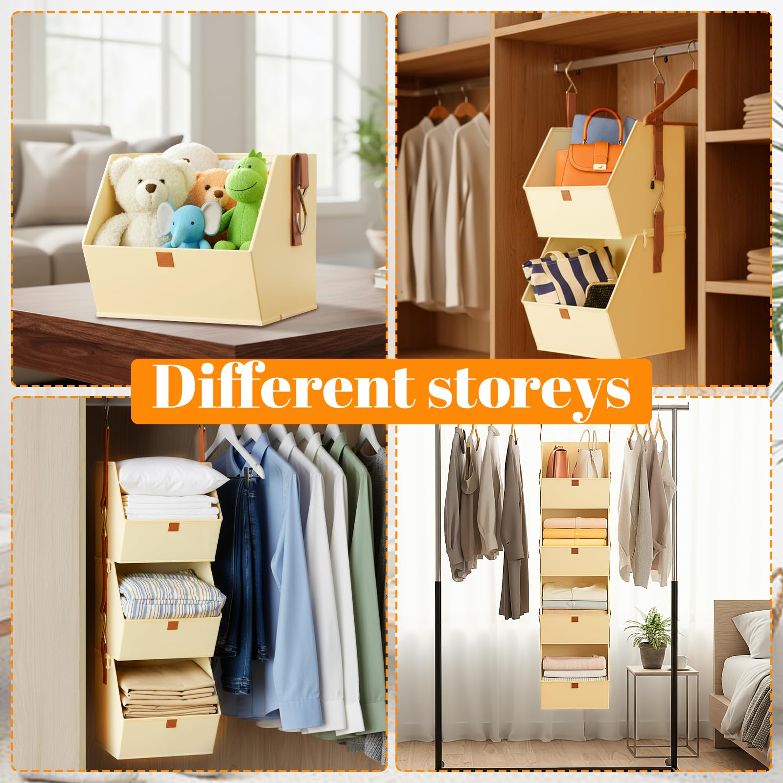 Organizzatore sospeso, con 4 scomparti, smontabile, in tessuto, organizer da appendere, grigio, pieghevole, per camera da letto, armadio, biancheria da letto