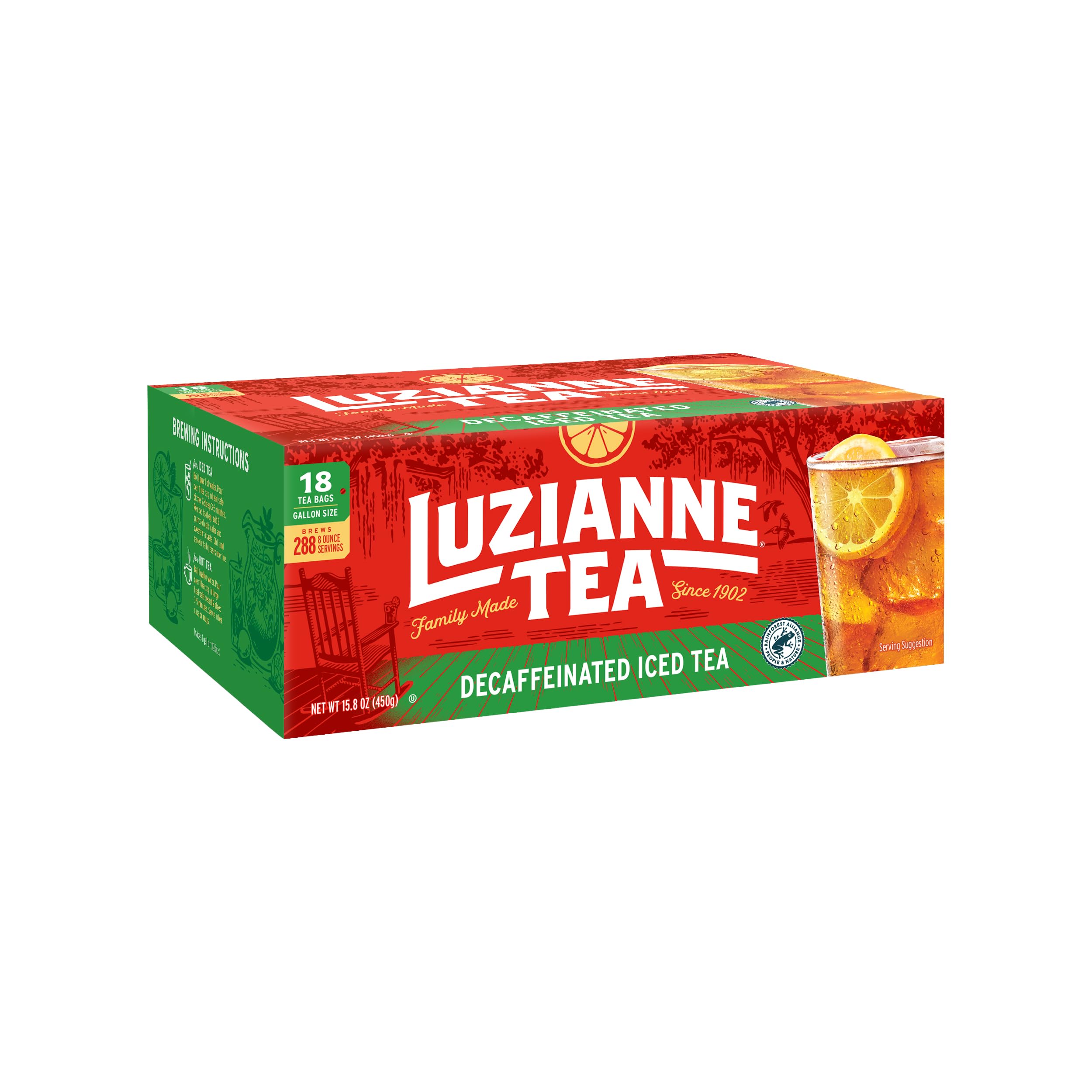 Luzianne Unsweetened Decaffeinated Iced Tea Bags, Gallon Size, 18ct Box, (Pack of 1)