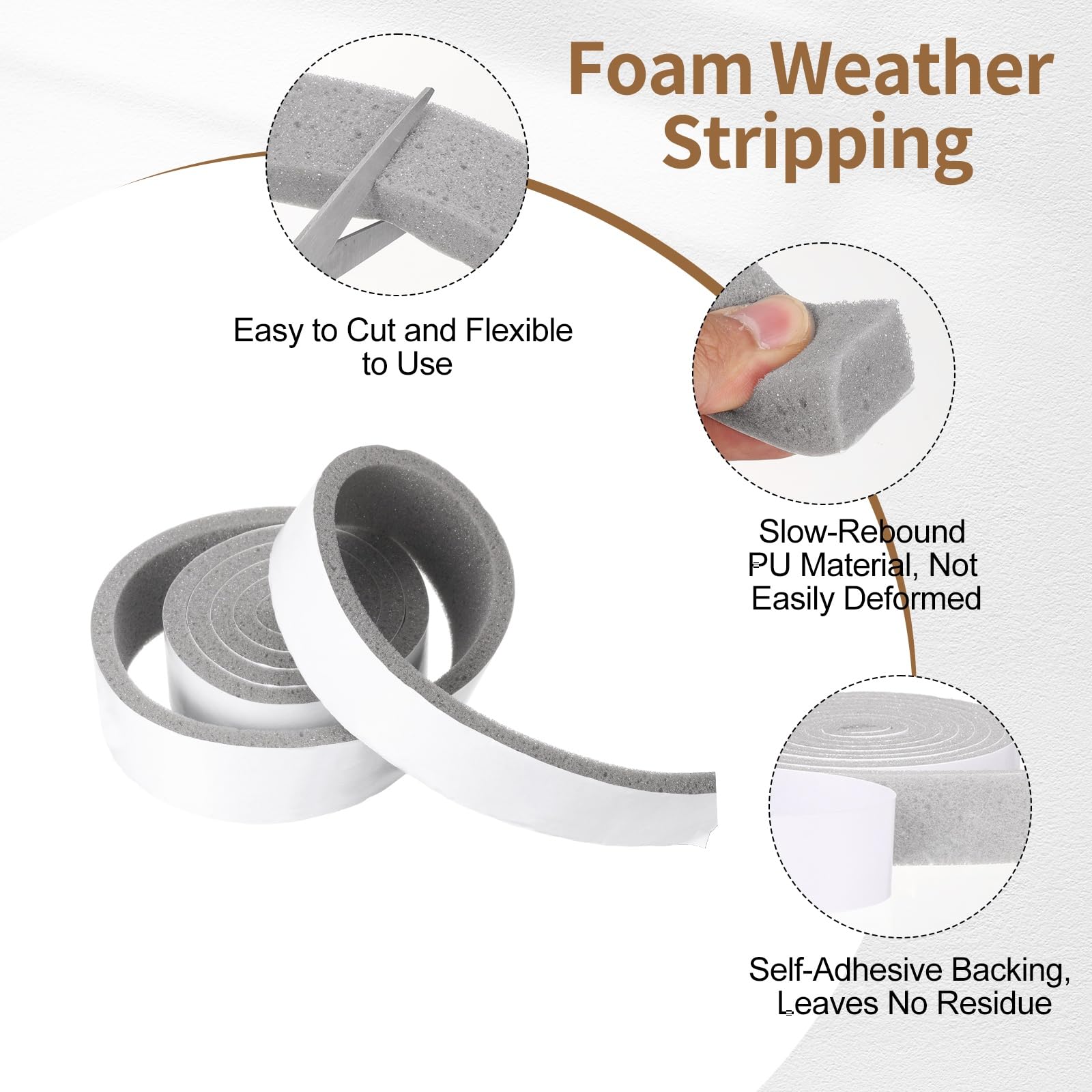 2-Roll Foam Insulation Tape – 1/2" X 1/2" X 6.56ft Neoprene Weather Stripping, High-Density Closed Cell, Adhesive Backing
