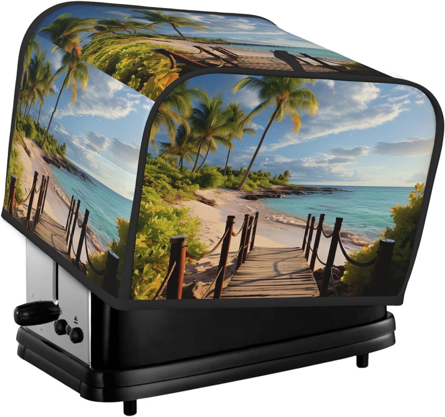 Palm Trees Beach Sea Ocean Toaster Cover 4 slice Kitchen Small Appliance Covers with Pockets Toaster Dust Cover with Top Handle Oven Cover Washable Universal Bread Maker Cover for Kitchen